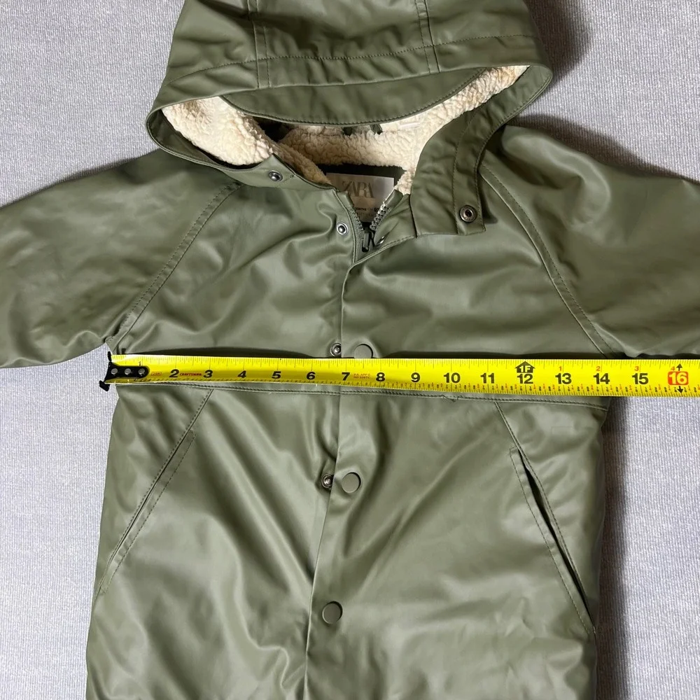 Zara Baby Olive Green Hooded Raincoat Faux Shearling Lined 18-24 Months
